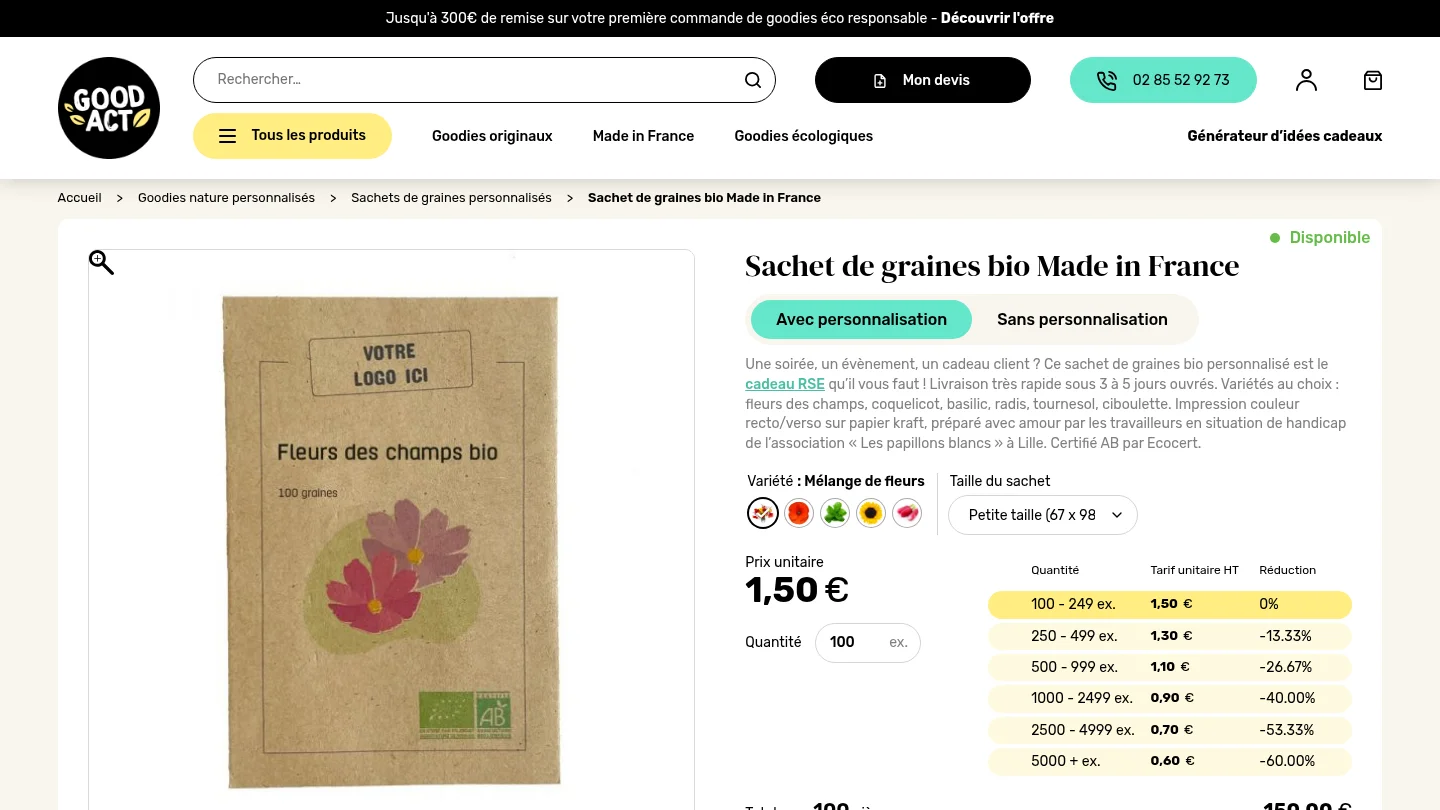 Sachet de graines ou carte à planter personnalisée