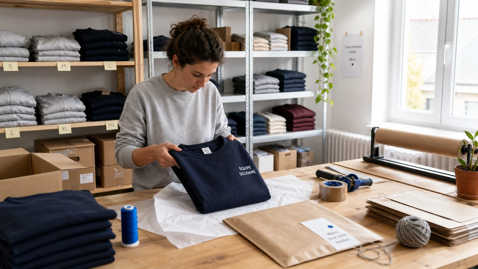 Atelier textile préparant une pièce personnalisée à la demande