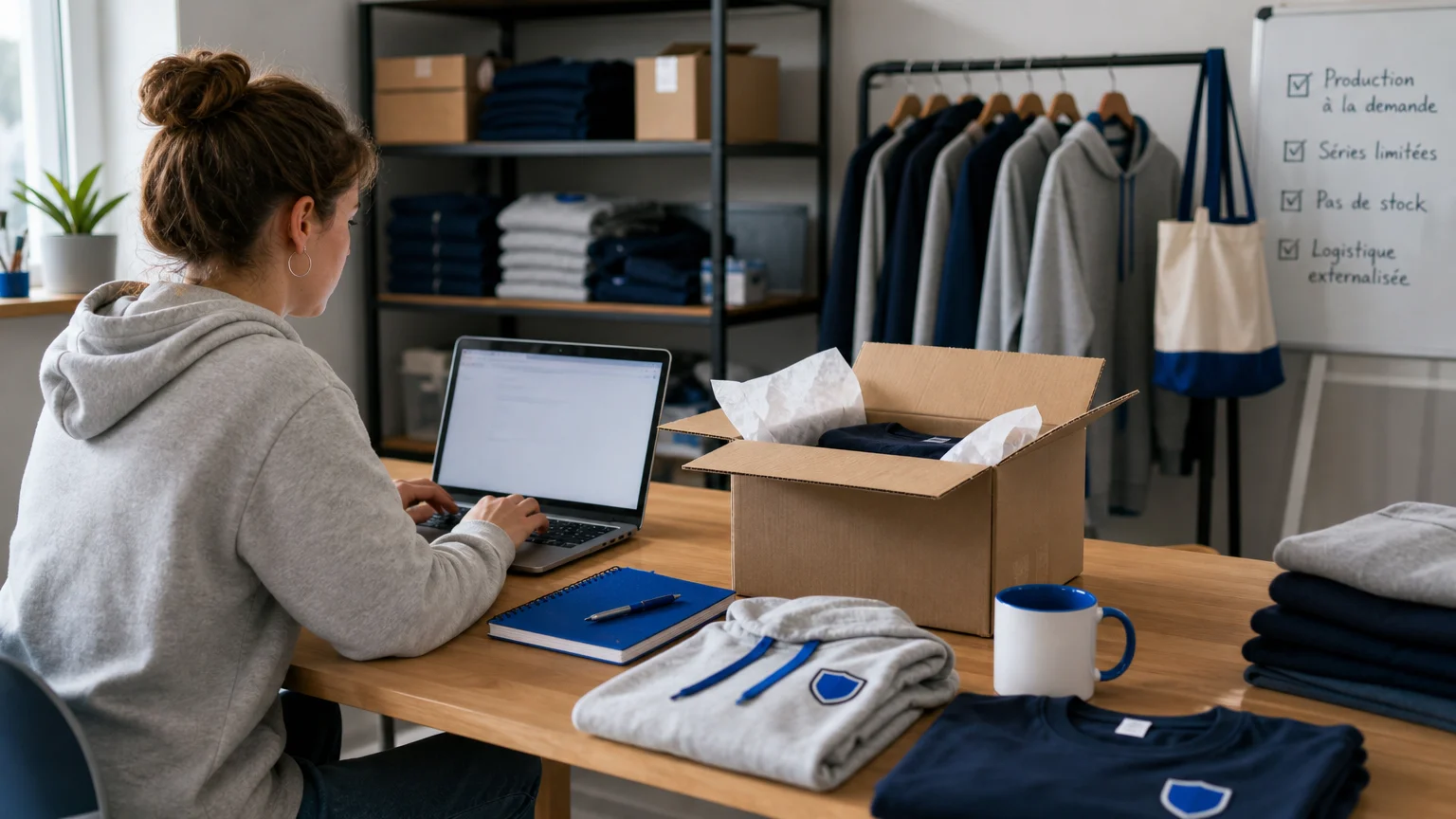 Bénévole préparant une boutique associative sans stock
