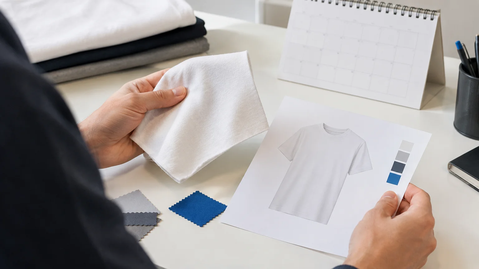 Examen d’un échantillon textile avant le lancement d’une boutique
