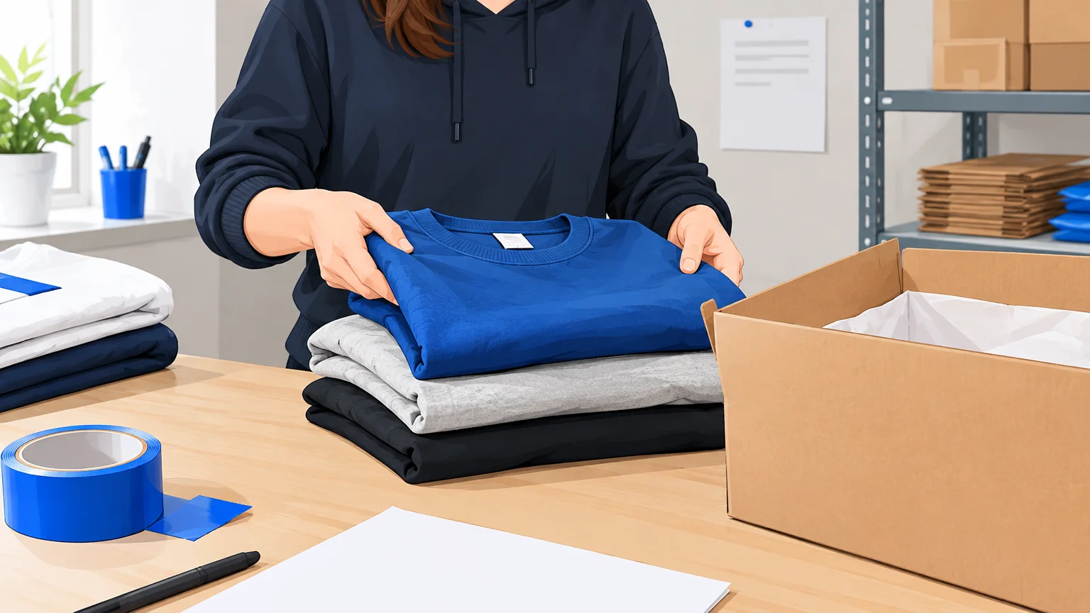 Préparation soignée des commandes de vêtements personnalisés